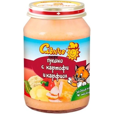 Слънчо Месно-зеленчуково пюре Слънчо - Пуешко с картофи и карфиол, 190 g (2569)