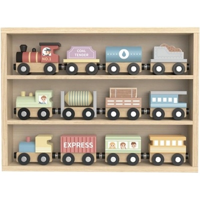 Tooky Toy Drevené vláčiky Set 12 ks Pastel