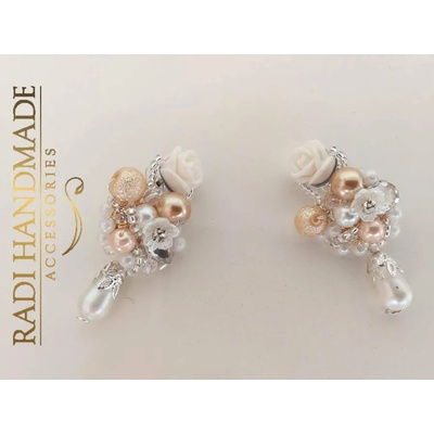 Radi handmade Обици с бяла роза, перли и камъни (406)