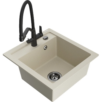 Mexen Vito гранитна мивка с 1 отделение с кухненски смесител Duo, бежов (6503-69-671701-70-B)