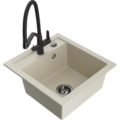 Mexen Vito гранитна мивка с 1 отделение с кухненски смесител Duo, бежов (6503-69-671701-70-B)
