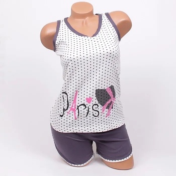 Image 1 of Лятна пижама в сиво и бяло с точки и картинка с надпис