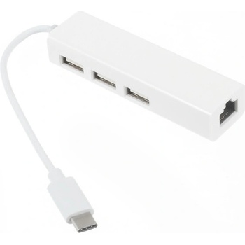 AppleKing redukcia USB-C na USB 2.0 rozbočovač (3 porty) s Gigabyte ethernet adaptérom pre MacBook - biela
