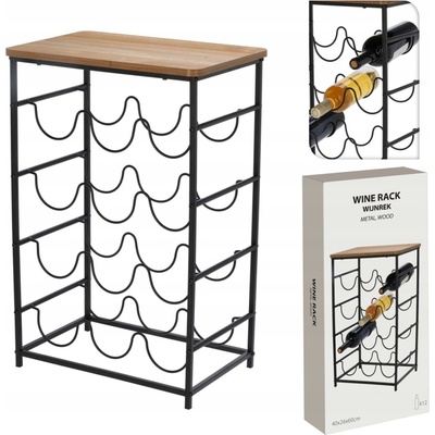 EXCELLENT Kovový stojan na víno a akátový odkládací stolek 12 lahví černá KO-HZ1240380 – Zboží Dáma