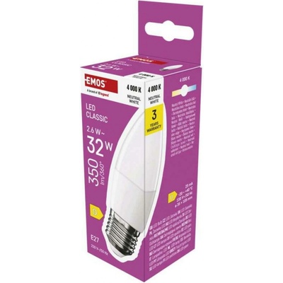 Emos LED žárovka Classic svíčka E27 2,6 W 25 W 350 lm neutrální bílá ZQ4D13