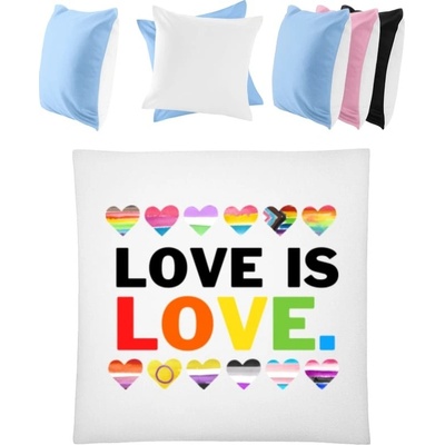 Darčeky PrintEQ Štvorcový Farebný Vankúš Nápis Love is Love Biela Nebeská modrá 40x40