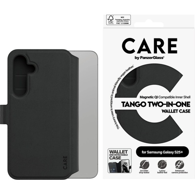 Panzer Калъф тефтер, Care by PanzerGlass за Samsung Galaxy S25 Plus, Tango, Two-in-One, QI Compatible, Feature Case, Черен