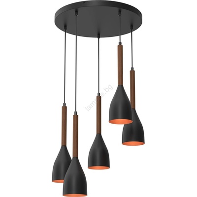 Luminex Пендел MUZA 5xE27/15W/230V черен/кафяв/меден/бук (LU9018A)