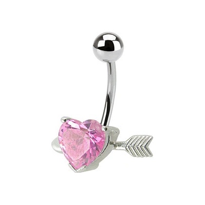 Šperky4U stříbrný piercing do pupíku srdíčko probodnuté BP01020-P