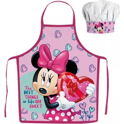 Max-fashion KFT Dětská zástěra MINNIE SRDCE set s čepicí růžový