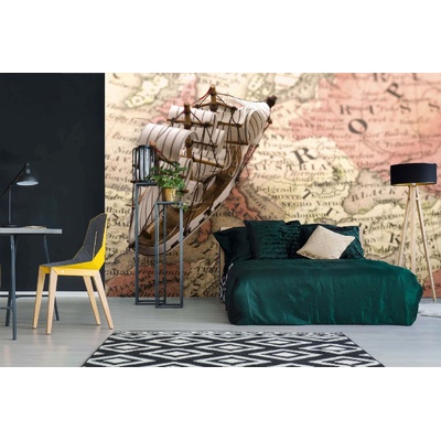 DIMEX ART Самозалепваща се флизелинова фототапета модел на кораб на картата 375 x 250 см