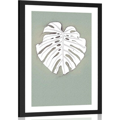 Plakát s paspartou monstera na zeleném podkladu - 40x60 no frame