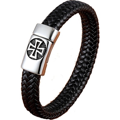 Predator Q1 Birchwood – pánské náramky, červená, kříž černá kůže pánské náramky Predator Q1