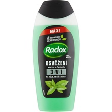 Radox Men Osviežujúci mentol a čajovník 3v1 sprchový gél na telo, tvár a šampón pre mužov 400 ml