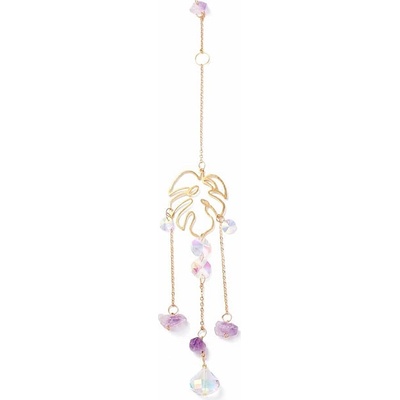 Nefertitis Feng Shui závěs s duhovými křišťály List s ametysty NF42852 - cca 31 cm