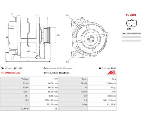 Alternátor AS-PL A01126S