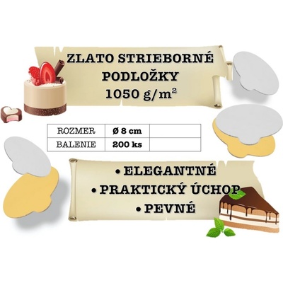 TUBA Obojstranné zlato - strieborné podložky na torty, priemer 8 cm (balenie 200 ks)