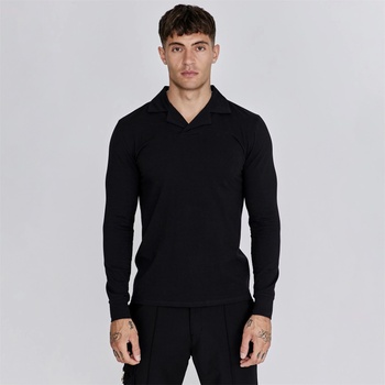 Image 1 of SikSilk Блуза с яка SikSilk Men's Long-Sleeve Polo Shirt - Black