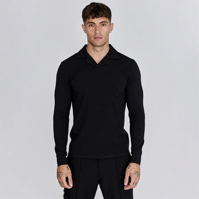 SikSilk Блуза с яка SikSilk Men's Long-Sleeve Polo Shirt - Black