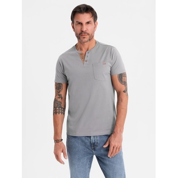 Ombre Clothing Мъжка тениска с копчета и велурен ръб - сива Ombre Clothing | Siv | МЪЖЕ | S