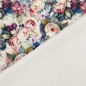 Softshell s beránkem, barevné květy, š.145