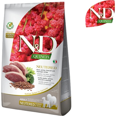 N&D Quinoa Dog Adult Medium & Maxi Grain Free Neutered Duck & Broccoli & Asparagus 12 kg