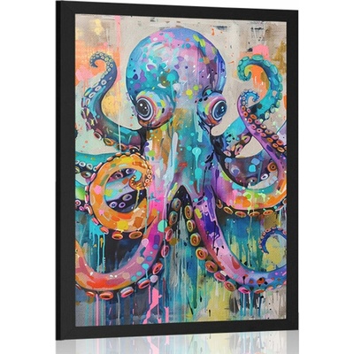 Plakát chobotnice s imitací malby - 60x90 silver