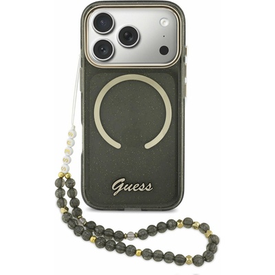 GUESS IML Glitter Script Strap MagSafe Заден Калъф за iPhone 17 Pro Черен Guess | Cheren | ЖЕНИ | UNI