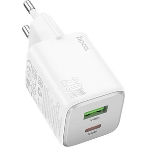 hoco. N41 зарядно устройство за електрическата мрежа USB+Type-C гнездо 20W, PD бързо зарядно устройство 3.0, БЯЛО N41_W (N41_W)
