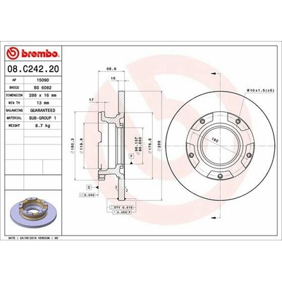 BREMBO brzdový kotúč 08.C242.20, sada 2 ks