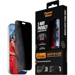 Panzer Стъклен протектор PanzerGlass за iPhone 18 Pro Max, 2-Way Privacy, Ultra-Wide Fit w. FASTFIT IN-A-BOX
