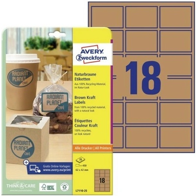 AVERY L7110-25 Přírodní hnědé na zboží 62x42 mm 25 listů A4 přírodní hnědé