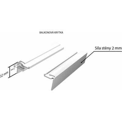 DEOKORK Hliníková balkonová krytka NOS krytka PRAVÁ 25x400 mm - Tmavě hnědá RAL 8019