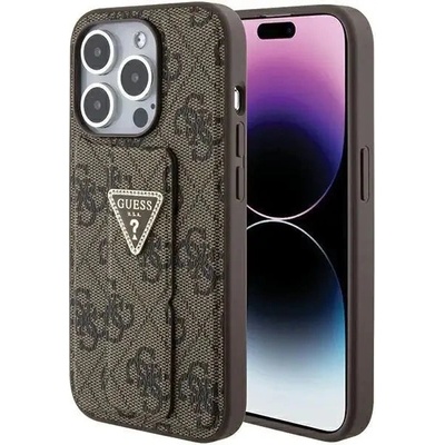 GUESS Кейс Guess Grip Stand 4G Triangle Strass за iPhone 15 Pro, кафяв (GUE003375-0)