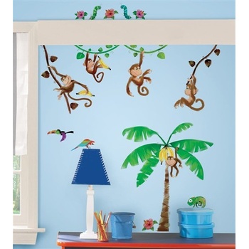 RoomMates Samolepky na zeď safari Opice. Nálepky pro děti Opičí radovánky.(4,4cm x 3,7cm - 26,2cm x 11,8cm).