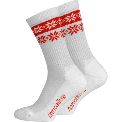 Nanosilver Snow Zimní termo ponožky se stříbrem bílá/červená