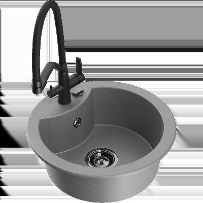 Diego гранитна мивка с 1 отделение с кухненски смесител Duo, сив - 6512-71-671701-70-B (6512-71-671701-70-B)
