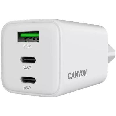 Зарядно устройство Canyon CU65ACC, от контакт към 2x USB-C(ж), 1x USB-A(ж), 20V/3.25A, бяло, 65W (CNS-CUW65ACC)