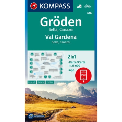 KOMPASS Wanderkarte 616 Gröden, Val Gardena, Sella, Canazei, 1:25.000