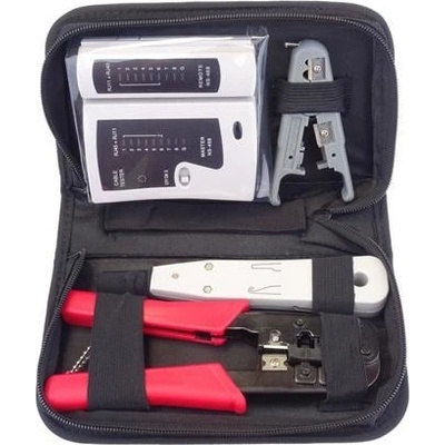 PremiumCord Sada nářadí pro síťaře - tester, kleště, ořezávač a narážeč zn-12