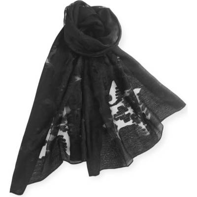 Classic Scarf slavnostní černá šála s výšivkou bordurou krajkou tón v tónu