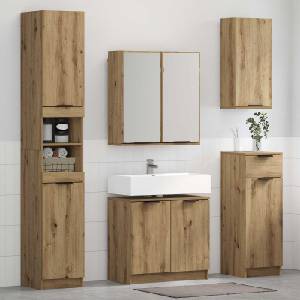 vidaXL Комплект мебели за баня 4 бр. Дъб 64, 5 x 33, 5 x 59 см (3416028)