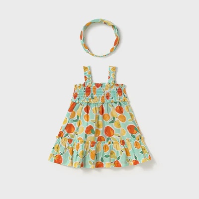 Mayoral Рокля с лента аква плодове за мини момиче Майорал