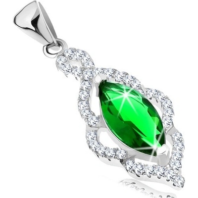 Šperky Eshop Přívěsek ze stříbra zelené zirkonové zrno, třpytivý lístek ze zirkonů G16.03