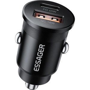 ESSAGER ES-CC15 45W зарядно за кола, USB-A, Type-C, ултракомпактен - черен/сив