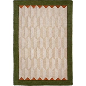 Flair Rugs Зелен/в естествен цвят ръчно изработен вълнен килим 160x230 cm Apex Border Wool - Flair Rugs (503119382709)