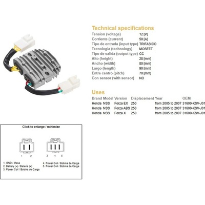 DZE regulátor napětí HONDA NSS 250 FORZA 05-07 (31600-KSV-J01) MOSFET (50A)