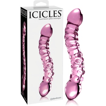 Icicles No. 55 - двустранно G-точка стъклено дилдо (розово)