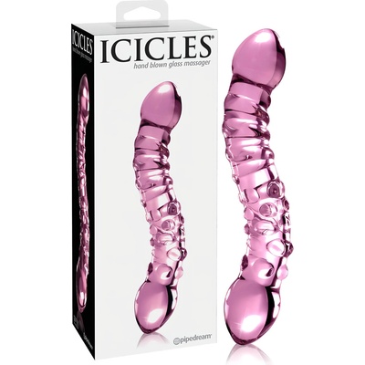 Icicles No. 55 - стъклено двустранно G-точково дилдо (розово)