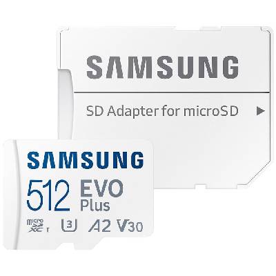 Карта памет 512GB microSDXC с адаптер, Samsung EVO Plus, UHS-I U3 V30, скорост на четене до 160MB/s (MB-MC512SA/EU)